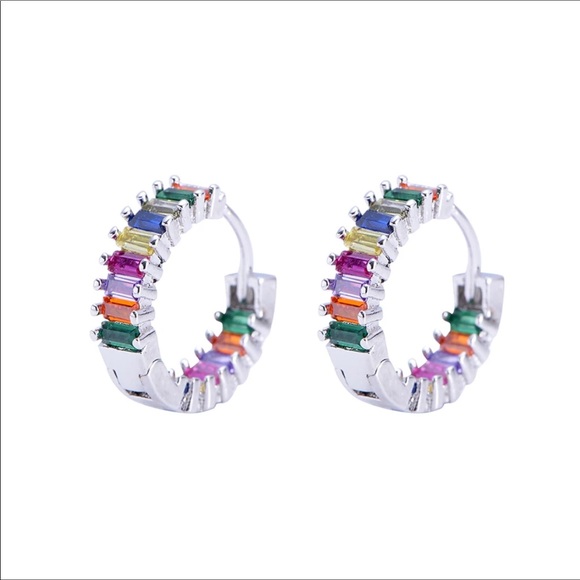 925 Crystal Rainbow Hoop Earrings